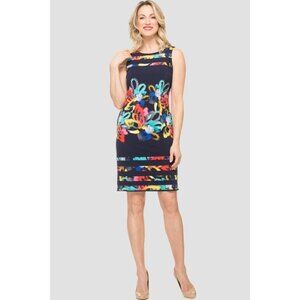 Joseph Ribkoff Bright Colored Sleeveless Sheath Dress Wearable Art Statement Siz